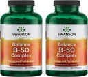 Swanson B-50 B-Complex - B-vitaminkompleks med høy styrke og biotilgjengelighet - fremmer immunsystemstøtte, hjelper hjertehelse, og støtter sunn nervesystem - (250 kapsler) (2 pakke)