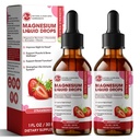 M tommer Magnesium Glycinat flytende, høy absorpsjon Magnesium flytende dråper med cellulosefiber, Bromelain, vitamin B6, C, D, Sink, Magnesium Supplement for barn og voksne, Jordbær Flavor, 2 Pack