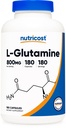 Nutricost L-Glutamin 800 mg, 180 kapsler - Glutenfri, ikke-GMO