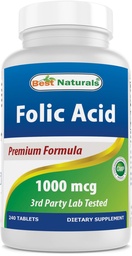 Beste Naturals Folinsyre 1000 mikrog (Vitamin B9), 240 tabletter