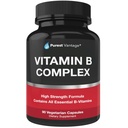Vitamin B kompleks vitaminer B12, B1, B2, B3, B5, B6, B7, B9, Folsyre - Super B komplekse vitaminer for kvinner, menn, voksne - 90 vegetariske kapsler
