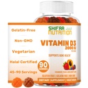 SHIFAA NUTRITION Vegetarisk vitamin D3 Gummies for voksne og barn | 45-90 Servings, 2.000IU / 1.000IU | Ikke-GMO, Glutenfri, Gelatin-fri | Støtter bein, muskler og immunsystem Halal vitaminer