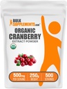 BulkSupplements.com Organic Cranberry Extract Powder - Organic Cranberry Flavoring Powder, utgitt fra Vaccinium Macrocarpon Fruit - Vegan & Glutenfri, 500mg per servering, 250g (8,8 oz) (Pack of 1)