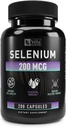 Selenium Capsule Supplement | 200mcg | Støtte Sunn Antioksidant, Immune, Reproduktiv og Thyroid Helse * | Ikke-GMO, 3. part Testet | 200 Kapsler