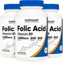 Nutricost Folinsyre (vitamin B9) 1000 mikrog, 240 kapsler (3 flasker)