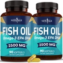New Age Omega 3 Fiskeolje 2500mg Supplement Ikke GMO - EPA, DHA fettsyrer Glutenfri (180 Softgels (pakke med 2))