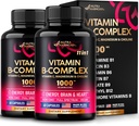 Vitamin B-kompleks for menn og kvinner - laget i USA - 11-i-1 B-kompleks: B1, B2, B3, B5, B6, B7, B8, B9, B12 med vitamin C, Choline, Inositol - Energi, hjerne og hjerte støtte Supplement - Pakke med 2