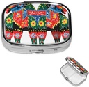 Square Pill tilfelle for purse eller Pocket 2 Compartment Medicine Pill boks bærbar liten Pill Organizer Runner svenske Dala hest reise Pillbox medisin vitamin cod lever olje lagringsboks