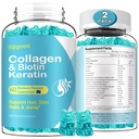 2 Pack Biotin Gummier med kollagen, Keratin, Hyaluronsyre, Vitamin for hud, Hårvekst, Nagler, Kvinner Voksne Kids - Blåbær Flavored, 120 Gummies