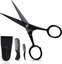 Ontaki Mustache Scissors for menn - 5- tommers, svart - tysk høykarbon stål bevel-Edge for presisjon - Beard Trimming Scissors - Inkluderer Grooming Kit med Mustache & Beard Combs & bærende Pouch