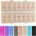 Foldbar pilleorganisator 2 ganger om dagen w/Etched etiketter -Duell beskyttelse og bærbar ukelig AM Pill boks, 7 dagers medisinbeholder, store reisepille saken for uke daglig supplement vitamin - Khaki