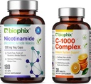 Biophix B-3 Nicotinamid 500 mg 180 Vcaps - Gratis vitamin C-1000 30 tabletter - Nicotinic amid Niacin naturlig flush-fri vitamin formel - støtter huden celle helse