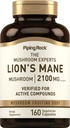 Piping Rock Lions Mane Mushroom Supplement | 2100mg | 160 kapsler | Ekstrakt for kvinner og menn | Vegetarisk, Ikke GMO & Glutenfri
