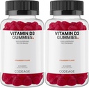 Codeage Vitamin D3 Gummy vitaminer, vitamin D3 5000 IU Gummier Cholecalciferol 125 mhg, myk Pektin-basert, Animal Gelatin-fri Gummi, Gummies Vitaminer, Tastig Jordbær, Ikke-GMO - 2-Pack