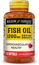 MASON NATURAL Fish Oil 1200 mg Omega-3 360 mg - Sunn hjerte, støtter sirkulatorisk funksjon, forbedret kardiovaskulær helse, 120 Softgels