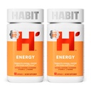 Habit Energi Supplement 2 Pack (120 Kapsler) - Ny look, støtter energi, mental varsling og fokus, naturlig kaffe, vitaminer B & C, grønn te ekstrakt, vegansk, ikke-GMO