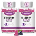 2 Pack Lutein Gummies Øye Helse Supplement for voksne, Lutein & Zeaxanthin Kosttilskudd Øyevitaminer Gummies, Bilbær med Lutein for å fremme øye & visjon - 120 Gummies