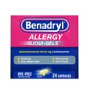 Benadryl Liqui-Gels Allergi medisin, Dye-fri flytende Gel kapsler med 25 mg Diphenhydramin HCl Antihistamine for lindring av allergi og kalde symptomer som Runny Nese & Sneezing, 24 ct
