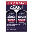 ZzzQuil flytende, Max styrke smertefri, natt søvnhjelp flytende, Acetaminophen 1000mg, Diphenhydramin 50mg HCI, ikke-habit forming, Midnight Berry Flavored, 2 Pack, 24 FL OZ