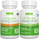 Longvida Curcumin 500mg + VESIsorb Ubiquinol-QH Avansert CoQ10 100mg Bundle, Ultra Biotilgjengelig Curcumin med Biotilgjengelig & Fast-Acting Ubiquinol, av Igennus