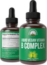 B komplekse flytende dråper Vegan Supplement. Beste 5 B vitaminer med B3 Niacin, B6, B7 Biotin, B9 Folat, Metylkobalamin B12. B-kompleks For hår, hud negler, energi. For voksne, menn, kvinner