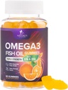 Omega 3 Fish Oil Gummies - hjerte helse støtte Omega 3 Gummy Supplement for voksne og barn med høy absorpsjon DHA & EPA, Joint & Brain Support, Delicious Orange Flavor Fish Oil Vitaminer, 60 Gummies