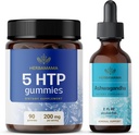 HERBAMAMA 5-HTP og Ashwagandha Kit - Bundle på 200 mg 5-hydroxytryptophan Gummies & Ashwagandha flytende dråper 2 fl oz - Vegan, ikke-GMO, alkohol og gelatinfri - 2 pakke