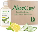 AloeCure USDA Organic Aloe Vera Juice Lemon Flavor - Laget innen 12 timers høst - Naturlig Digestiv Supplement for balansert magesyre - Støtte Digestive og immun helse, 18 Btls x 16.7oz