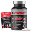 X-Energy ekstra styrke B-kompleks med koffein & vitamin B12 – energi støtte med B1, B2, B3 Niacin, B6, Folsyre, Biotin, B5, Taurin, Ginseng, Rhodiola, Maca, Acai & Spirulina – 60 Kapsler