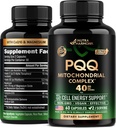 PQQ 40 mg - PQQ med CoQ10 Supplement - Mitochondria Biogenese & Cellular Energy Produksjon - med magnesium, vitaminer C, E & B2 - Ren og svært biotilgjengelig | Lab testet - laget i USA - 60 Kapsler