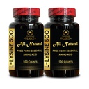 L-LYSIN Aminosyre Supplements - Lysin Supplement støtter sunn leppe og orale vev, Aminosyre Lysin Hydrochloride, Nitrogen Balance - 2 flasker 200 greve