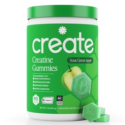 Kreatin Monohydrat Gummier for menn og kvinner - Økt fokus, styrke og utholdenhet, Anti-Melting Formula, Vegan, Glutenfri, Ikke-GMO, 1,5 Gram Kreatin per Gummy (Sour Green Apple, 90 ct)