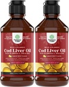 Islandsk villfanget cod leverolje væske - fiskeolje dråper med omega 3, EPA, DHA, vitamin D & A - flytende cod lever Supplement for hjerte, ledd, hjerne og immun støtte - 240 ml (8 Ounce) 2 Pack