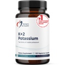 Designer for helse K + 2 Kalium - 300 mg To former for kalium - Kaliumbikarbonat + glycinatepiller - Tilleggsstøtte for å opprettholde sunne blodtrykksnivåer (120 kapsler)