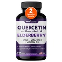 Gade ernæring Quercetin med Bromelain & Elderberry | Quercetin med vitamin C og sink | Zinc Quercetin 500mg med vitamin D3 | Daglig immun støtte supplement - 2 måneders forsyning