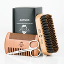 Skjortebørste, Comb og saksorsett for menns beard Care - Boar Bristle hårbørste & tre Comb & rustfritt saksors - Beard Styling, Grooming & Shaping Tools