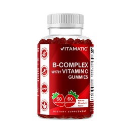 Vitamin B komplekse gummier med vitamin C & Inositol - naturlig jordbær flavor - 60 gummier (1 flaske)