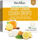 HERBION Naturals Cough Drops, sukker-fri med Stevia, kosttilskudd, Soothes Cough, for voksne og barn over 6 år, 25 dråper hver (18 count (pakke med 1), honning sitron)