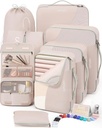 10 sett / 8 sett pakke kuber for reise, gaver til kvinner mamma, Anti-Tearing Suitcase Organizer for Bagasje med sko og hengende toalettveske, OlarHike ferie essensielle og tilbehør til Cruise Ship,Cream