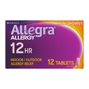Allegra voksen 12-timers Allergi relief tabletter, ikke-Drowsy Innendørs og Utendørs Allergi medisin, 60 mg Fexofenadin HCI Antihistamin piller, 12-talls