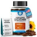Solflower Lecithin 1200 MG 100 Softgels, 100-dagers forsyning garantert ren, ikke-GMO, soya-fri, støtter hjernen, hjerte, nerve, lever helse, kognitiv funksjon, sunn kolesterol, høy absorpsjon formel