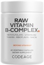 Codeage Rå Vitamin B-Complex Supplement - essensielle B-vitaminer med probiotika, Digestive Enzymer, Frukt og Grønnsaker - 2-måneders Supply - Metylfolat - Biotin - Vitamin B12 - Ikke-GMO - 60 Kapsler