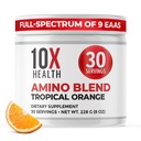 10X Helse Aminosyrer - 30 Serveringer av EAA & BCAA pulver, Pre Workout BCAA med essensielle Aminosyrer Supplement - BCAA & EAAs for lang levetid, muskel støtte, styrke, energi - Tropisk oransje