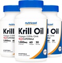 Nutricost Krill Olje 1000mg; 60 flytende Softgels (3 flasker) - Omega-3 EPA-DHA