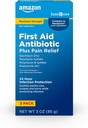 Basic Care Maks styrke Førstehjelp Triple Antibiotic Ointment, Smerte lindring for mindre kutt, Scrapes og Burns, 3 ounce (pakke med 1)