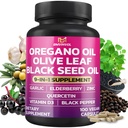 BMVINVOL Oregano hvitløk oliven blad svart frø + 5 Mer - Immun støtte og digestiv helse supplement for kvinner og menn - 100 kapsler