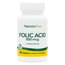 Natures Plus Folic Acid (Metylfolat) - 800 mcg, 90 vegantabletter - støtter sunn vevvekst - vegetarisk, glutenfri - 90 serveringer