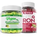 Vegansk jern gummier med vegansk multivitamin for kvinner menn med jern, vitamin B12, A, D3, K2, Algae Omega 3, magnesium, sink