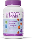 SmartyPants Toddler Multivitamin Gummies: Omega 3 Fish Oil (EPA / DHA), Vitamin D3, C, Vitamin B12, B6, A, K & Zinc, Biotin, Beta Caroten, Glutenfri, Tre Fruit Flavors, 90 Antall (30 dagers forsyning)