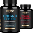 Vitamin B-kompleks og omega 3 Fiskeolje - B-vitaminer B1, B2, B3, B5, B6, B7, B9, B12 og Biotin - Fish Oil 2000mg, 800mg EPA og 600mg DHA - Energi, immunitet, ledd, hjerne og hjerte helse